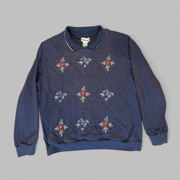 Vintage 90s Embroidered Floral Sweatshirt shoulder pads Med - Picture 6 of 7